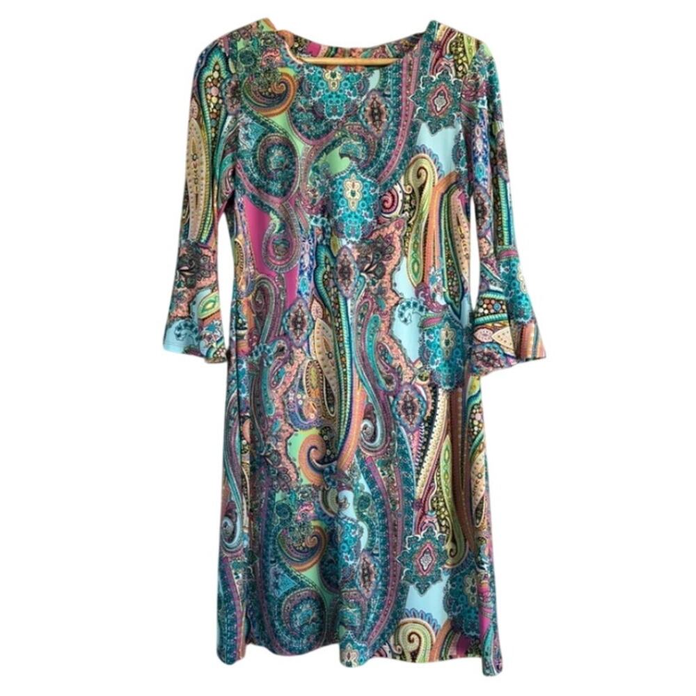 Tommy Hilfiger multi color rainbow paisley retro bell sleeve dress